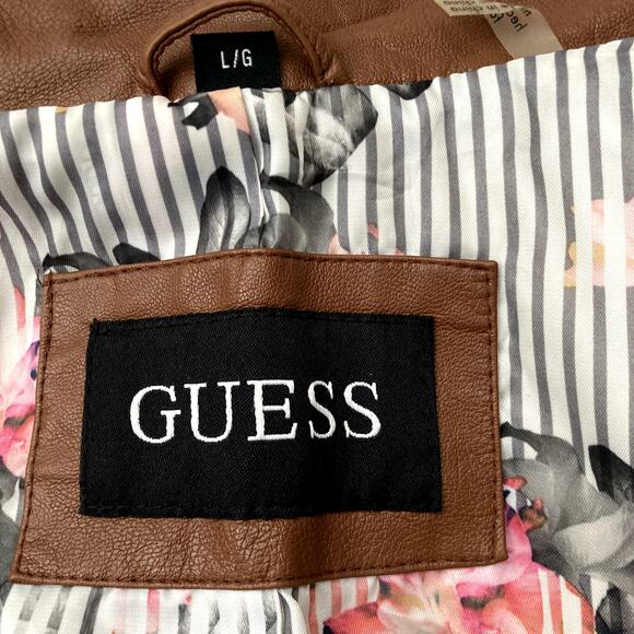 Guess Faux Leather Quilted Moto Jacket - Brown - Large - Picture 6 of 7